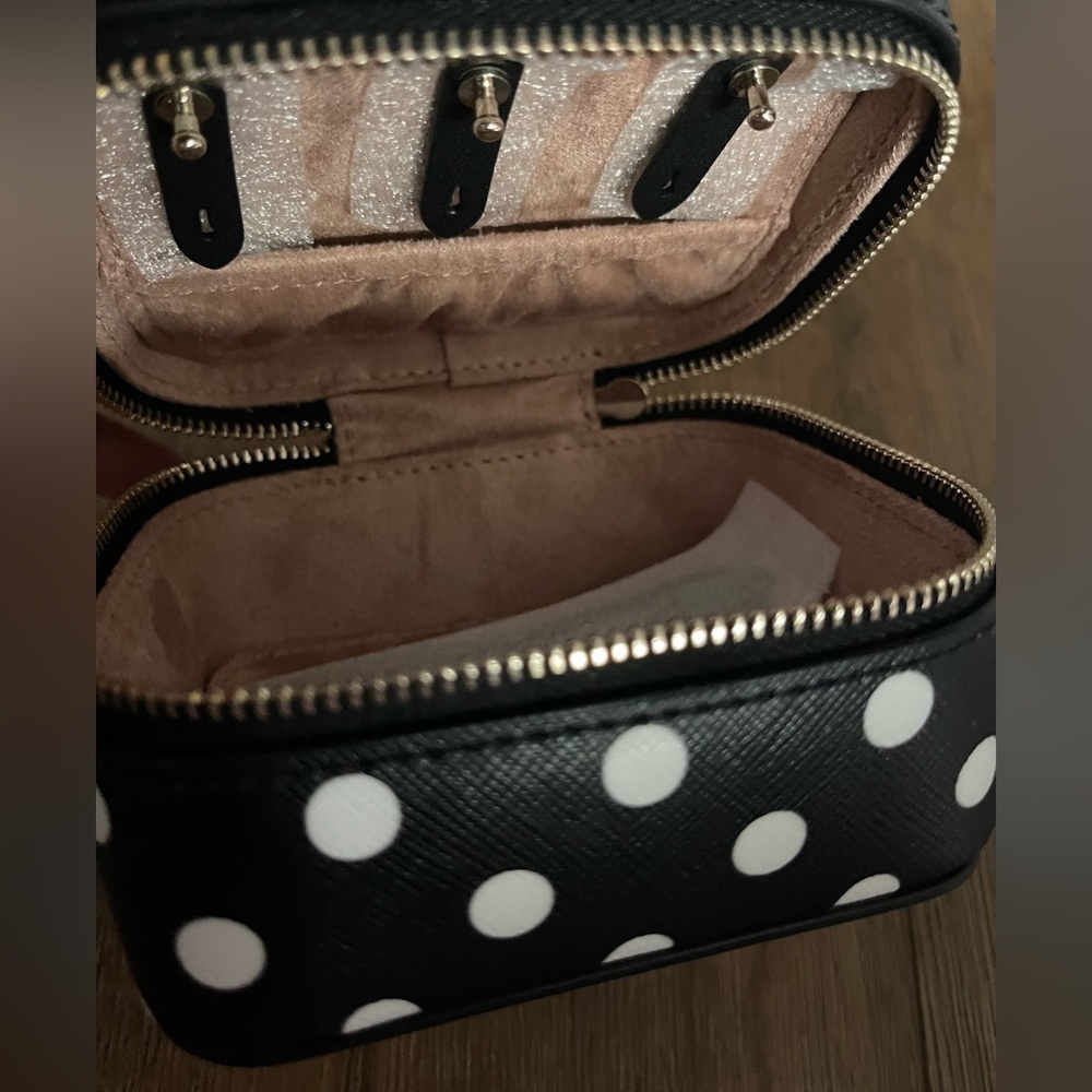 KATE SPADE-NWT/Box Black & White Polka Dot Leather Jewelry Travel Case - Picture 4 of 14